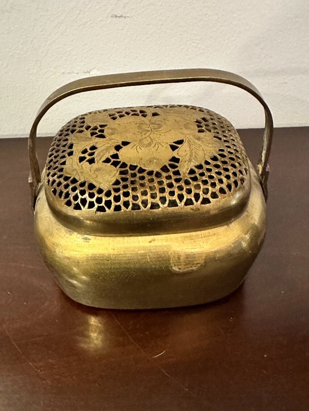 Vintage Chinese Brass Hand Warmer Floral Design